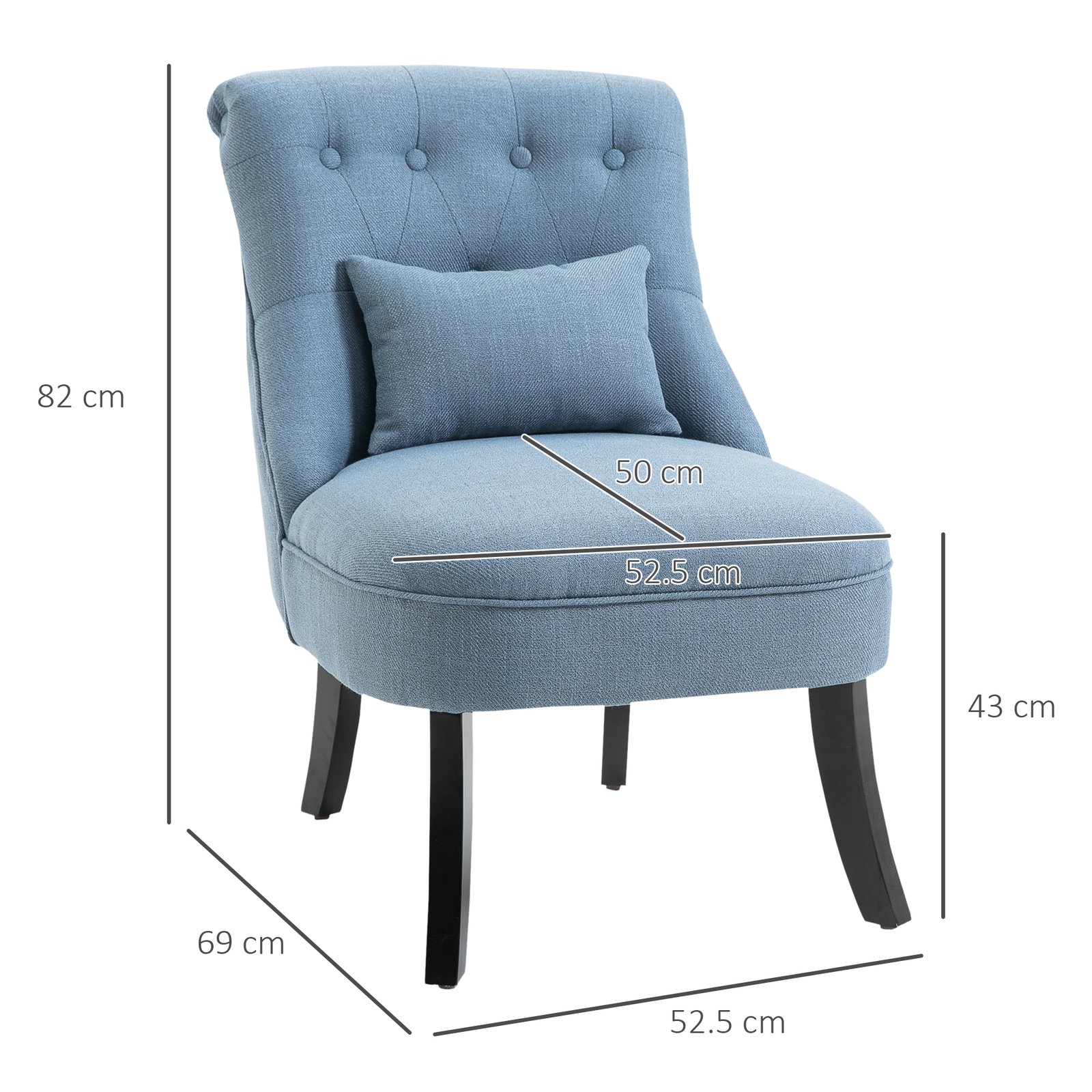 HOMCOM Tub Chair, Armless Single Sofa, Modern Button Tufted Armchair, Upholstered Linen Fabric Longue Accent Chair for Living Room, Bedroom, Set of 2, Blue - Image 3