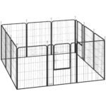 PawHut 12-Panel Solid Dog Playpen with Doors, for Large Dogs, 100cm Tall, Black