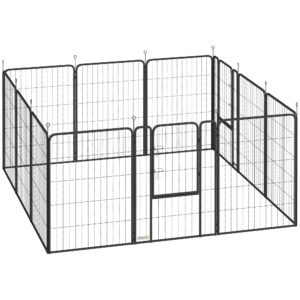 PawHut 12-Panel Solid Dog Playpen with Doors, for Large Dogs, 100cm Tall, Black