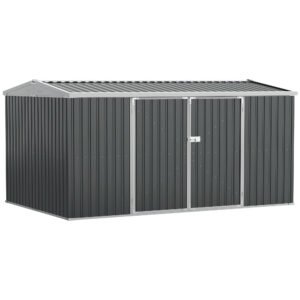 Outsunny 14 x 8ft Outdoor Garden Metal Storage Shed with Lockable Door, Tool Storage Box for Garden, Patio and Lawn, Grey