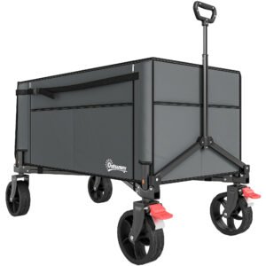 Outsunny Festival Trolley on Wheels, 150L Folding Camping Trolley Cart with Openable Sides, Adjustable Handle and Brakes for Shopping Beach Garden Fishing, Grey
