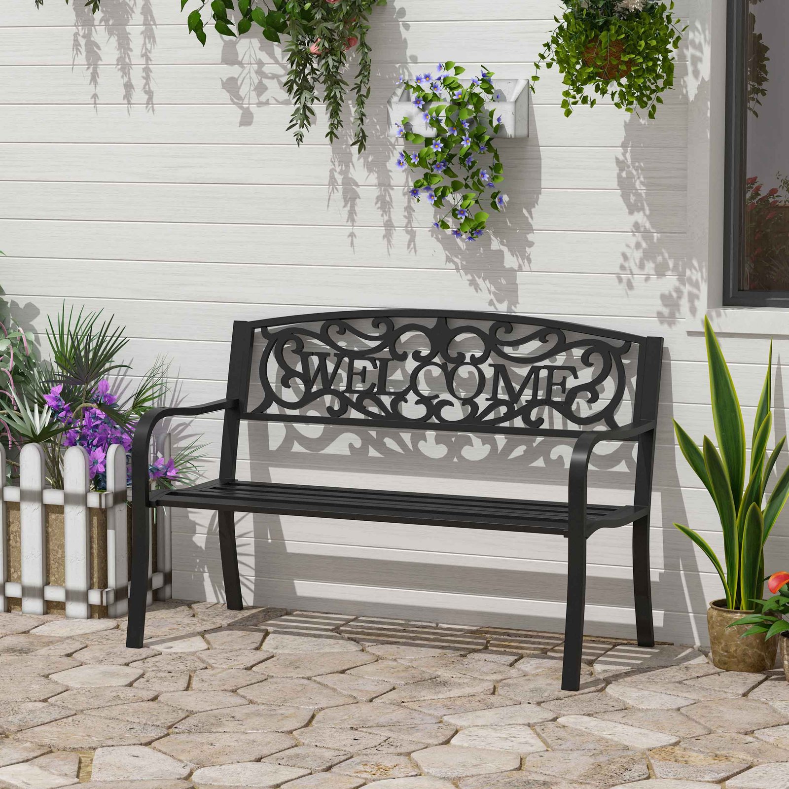 Outsunny 126Lx60Wx85H cm Steel Bench-Black - Image 2