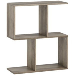 HOMCOM Side Table, Narrow End Table with Storage Shelves, S-Shaped, 3-Tier, 50W x 19.5D x 58H cm, Grey