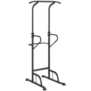 HOMCOM Power Tower Dip Station Pull Up Bar Multi-Function Push Up Equipment with Adjustable Height for Home Gym Strength Training Workout Fitness