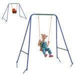 Outsunny Two-In-One Toddler Garden Swing, with Comfortable Seat, Safety Belt – Orange and Blue