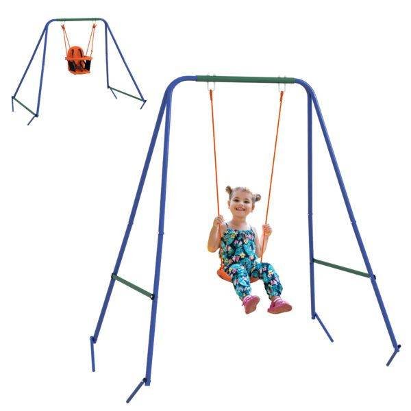 Outsunny Two-In-One Toddler Garden Swing, with Comfortable Seat, Safety Belt – Orange and Blue