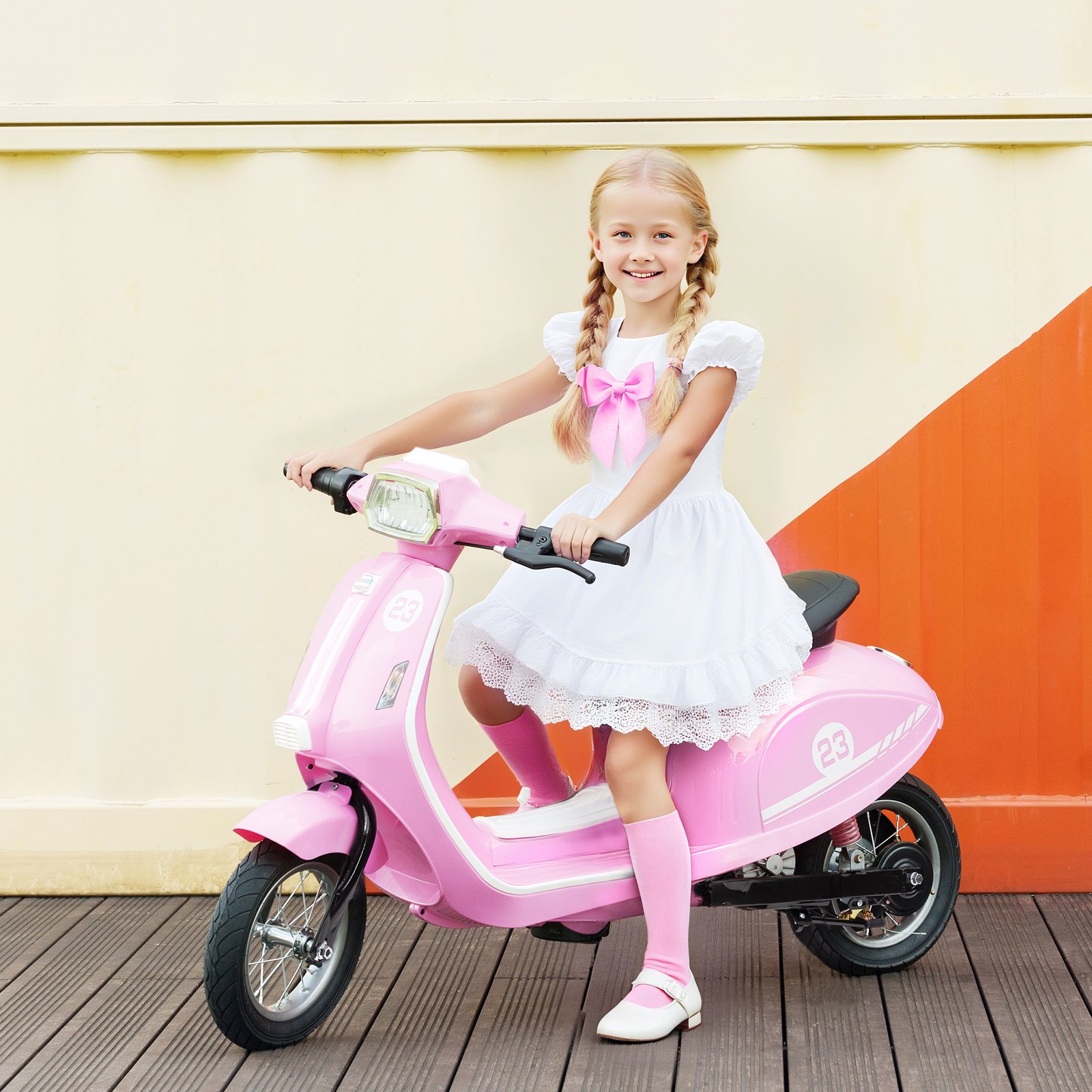AIYAPLAY 24V Kids Electric Motorbike, Ride on Motorcycle with Manual Throttle, Brakes and LED Lights for Ages 8-12 Years, Pink - Image 2