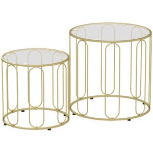 HOMCOM Elliptical Cut-Out Nesting Tables - Gold-Tone