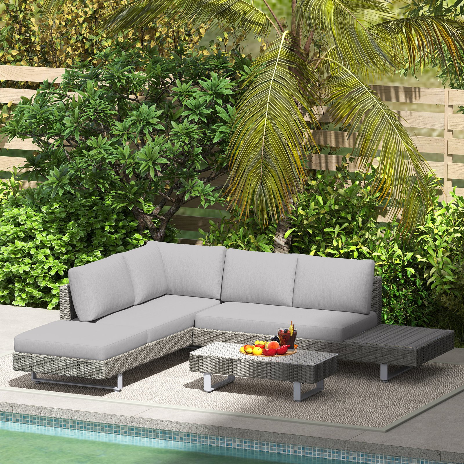 Outsunny Three-Piece Rattan Sofa Set, with Cushions - Light Grey - Image 9