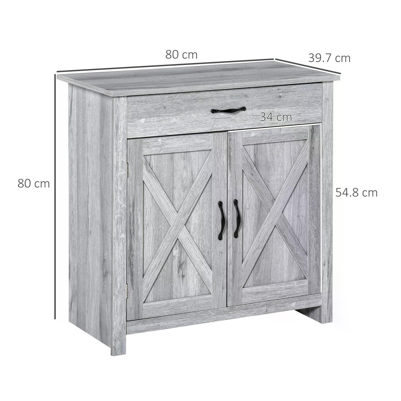 HOMCOM Farmhouse Barn Door Sideboard Storage Cabinet Coffee Bar for LIVING Room Grey Grain - Image 3