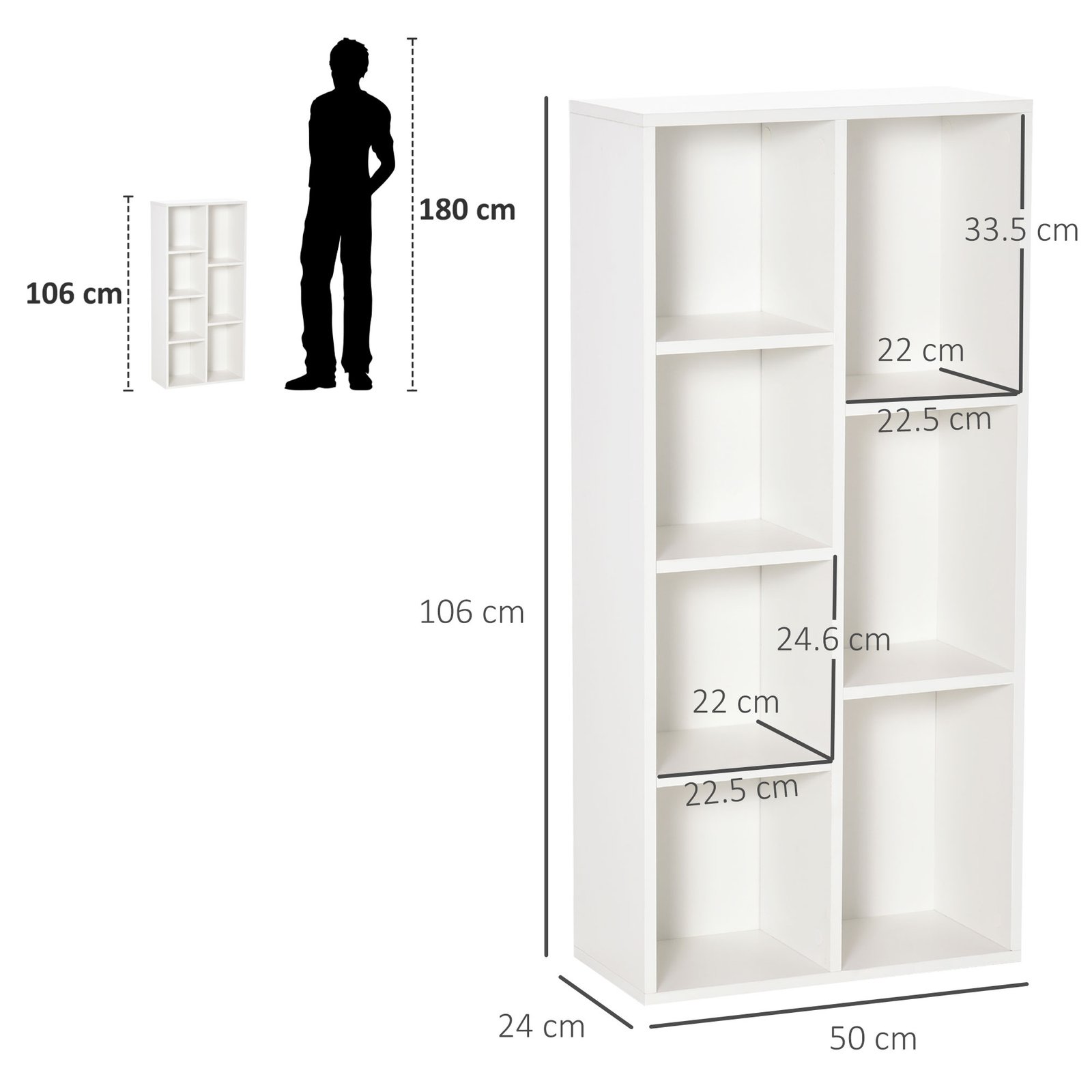 HOMCOM Seven-Cube Bookcase - White Wood Effect - Image 3