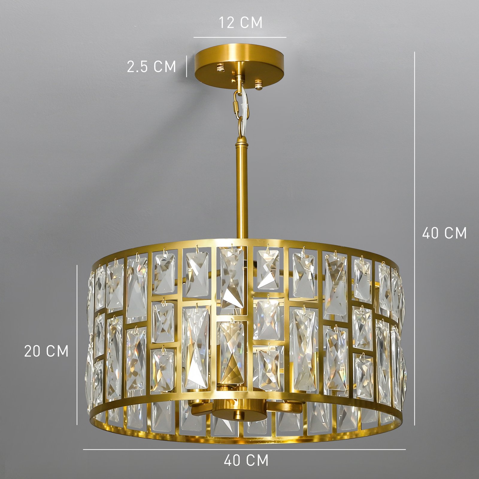 HOMCOM 72 Glass Crystallite Chandelier - Gold-Tone - Image 3