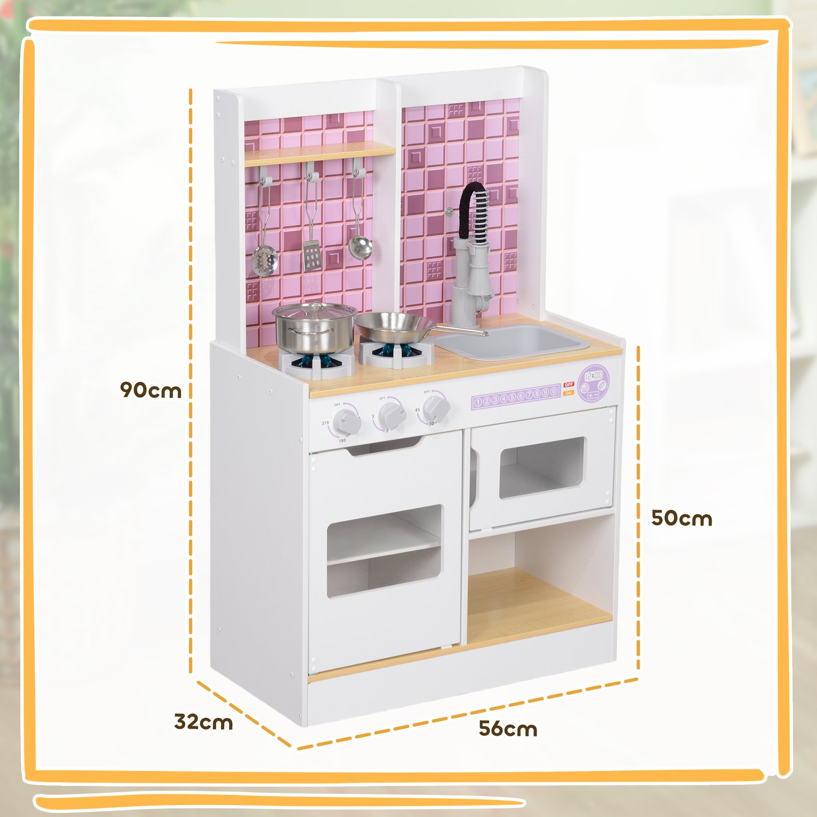 AIYAPLAY Kids Play Kitchen, Pretend Play Kitchen with Realistic Oven, Stove, Sink, Kitchen, Accessories, White - Image 3