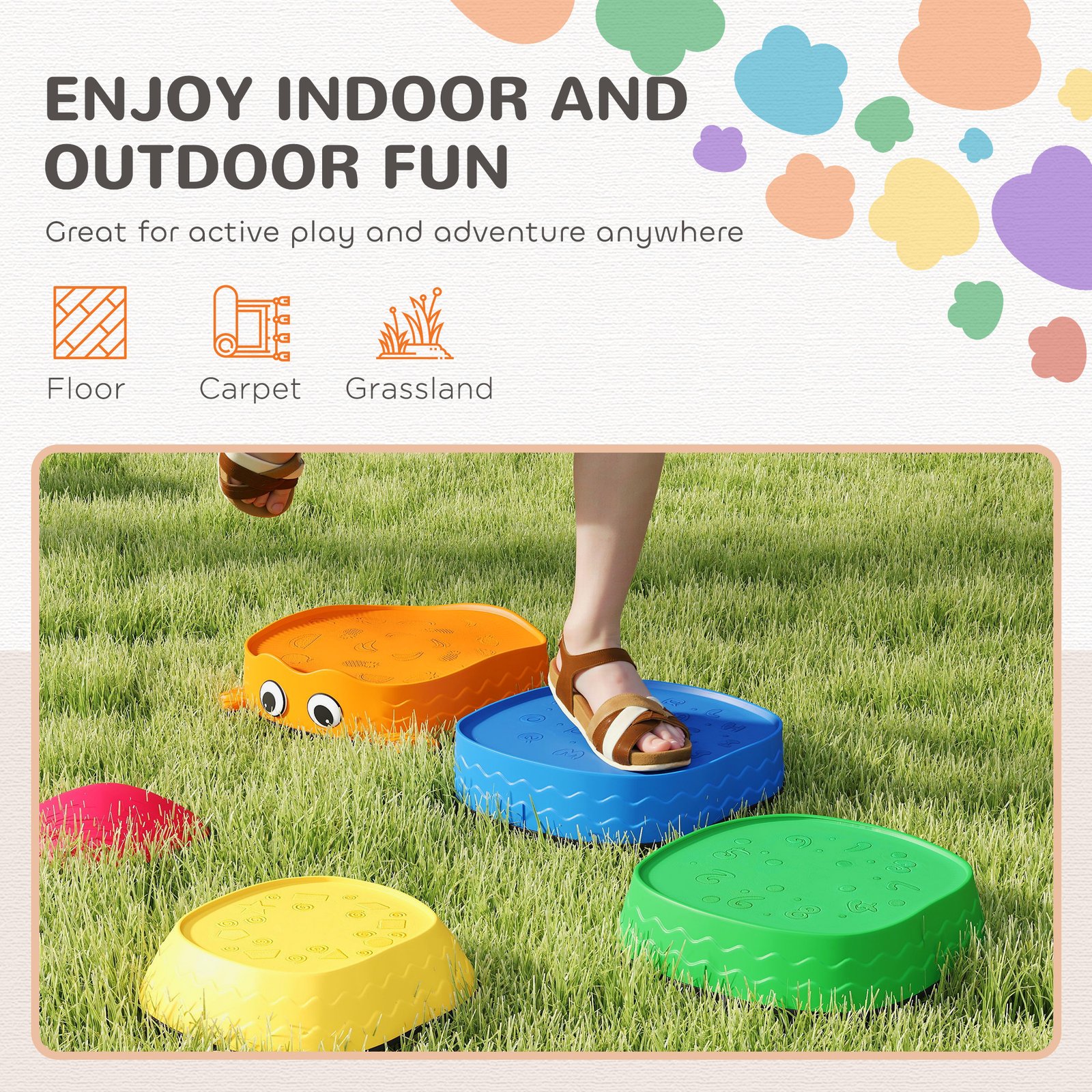 AIYAPLAY 5PCS Sensory Stepping Stones for Toddlers, Frog-Shaped Kids Stepping Stones Set with Anti-Slip Edging for Ages 2-8 - Image 7