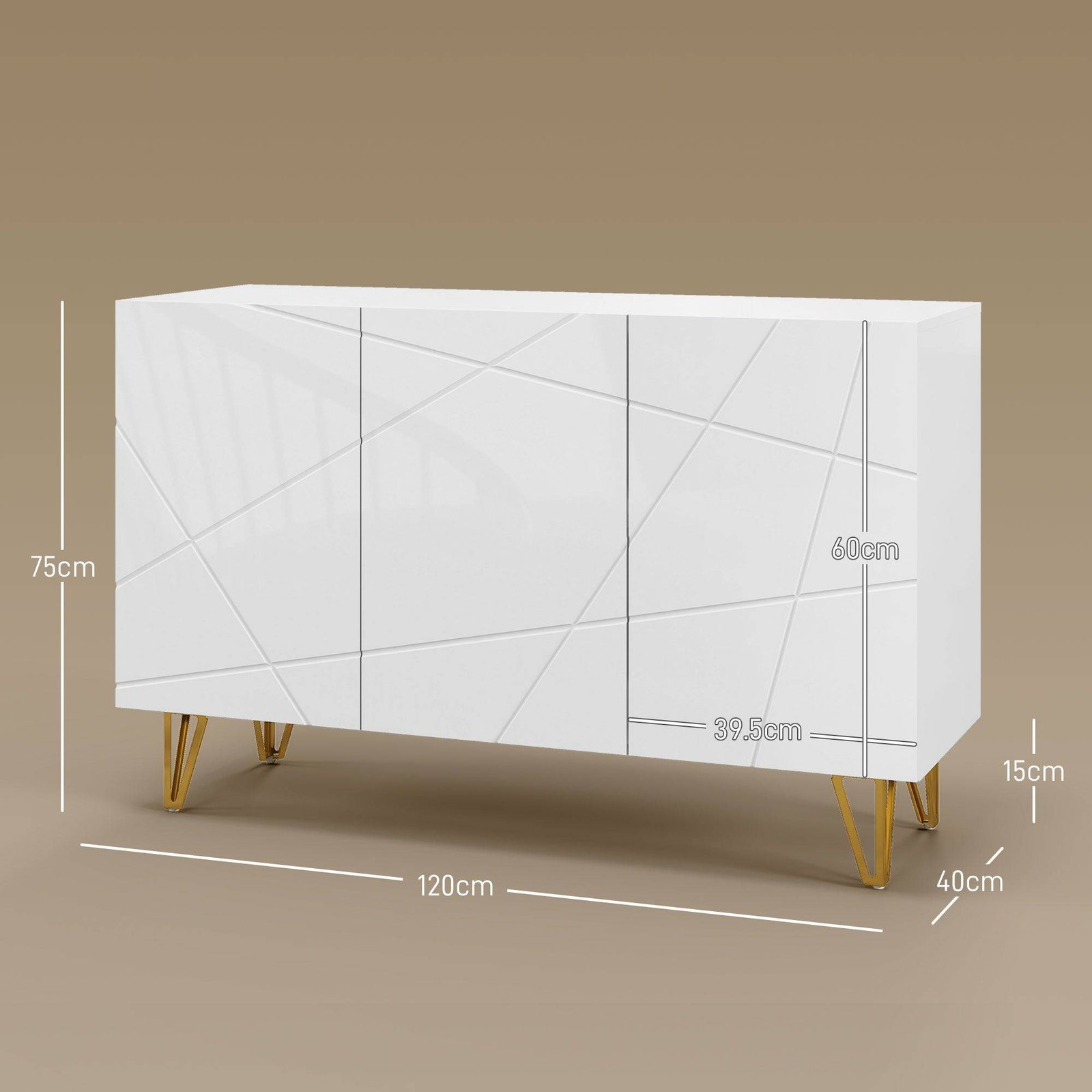 HOMCOM Modern Luxe High Gloss Sideboard, with Hairpin Legs - White - Image 3