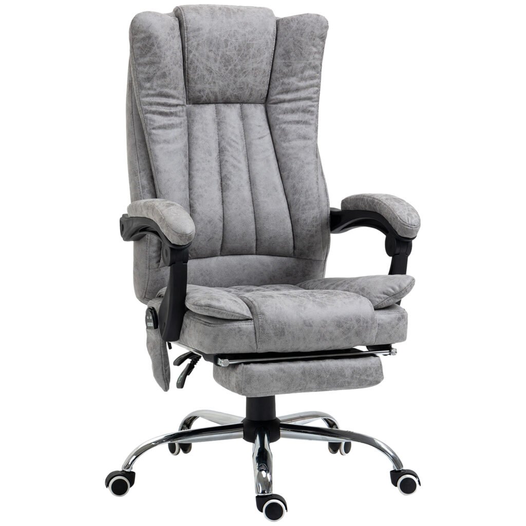 Vinsetto Office Chair with Massage and Heat, Microfibre Reclining Computer Desk Chair with Footrest and Adjustable Height, Swivel Wheels for Home Office, Grey Vinsetto Office Chair with Massage and Heat, Microfibre Reclining Computer Desk Chair with Footrest and Adjustable Height, Swivel Wheels for Home Office, Grey