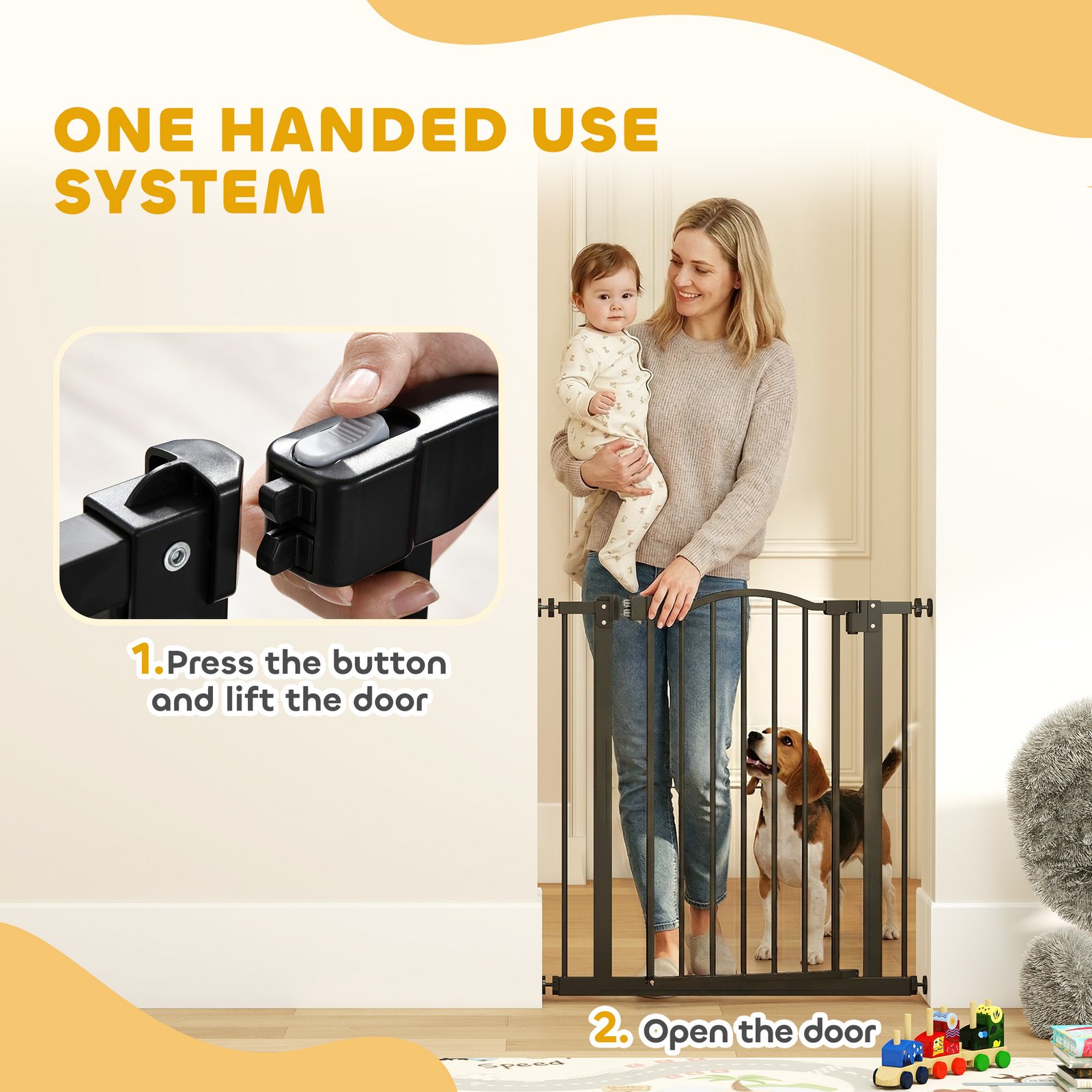 PawHut Metal 74-80cm Adjustable Pet Gate Safety Barrier w/ Auto-Close Door Black - Image 6
