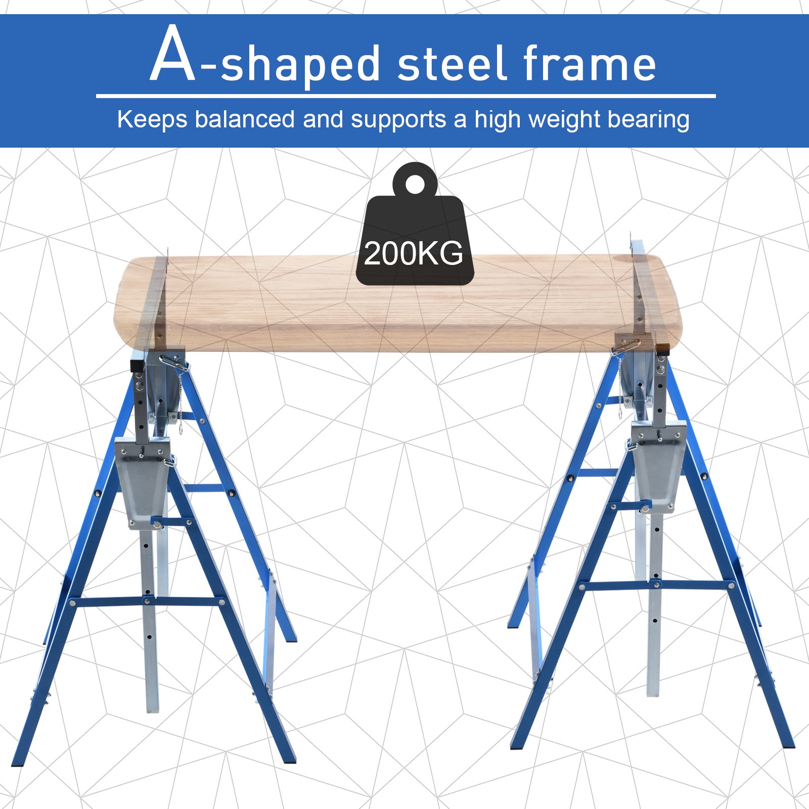 HOMCOM Set of 2 Adjustable Telescopic Builders Trestle, DIY Steel Work Bench Carpenter, Folding Saw Horse Tools Blue - Image 5