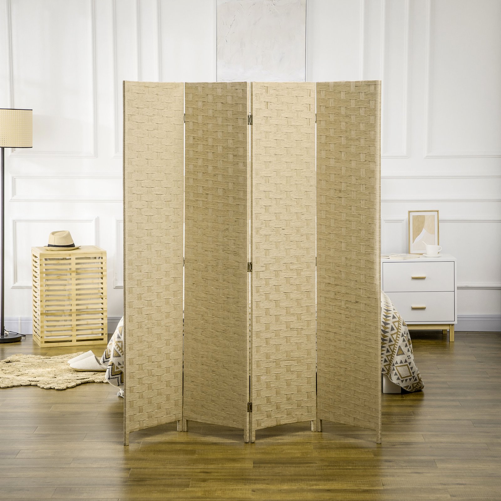 HOMCOM 4-Panel Room Dividers, Wave Fibre Freestanding Folding Privacy Screen Panels, Partition Wall Divider for Indoor Bedroom Office, 170 cm, Brown - Image 7