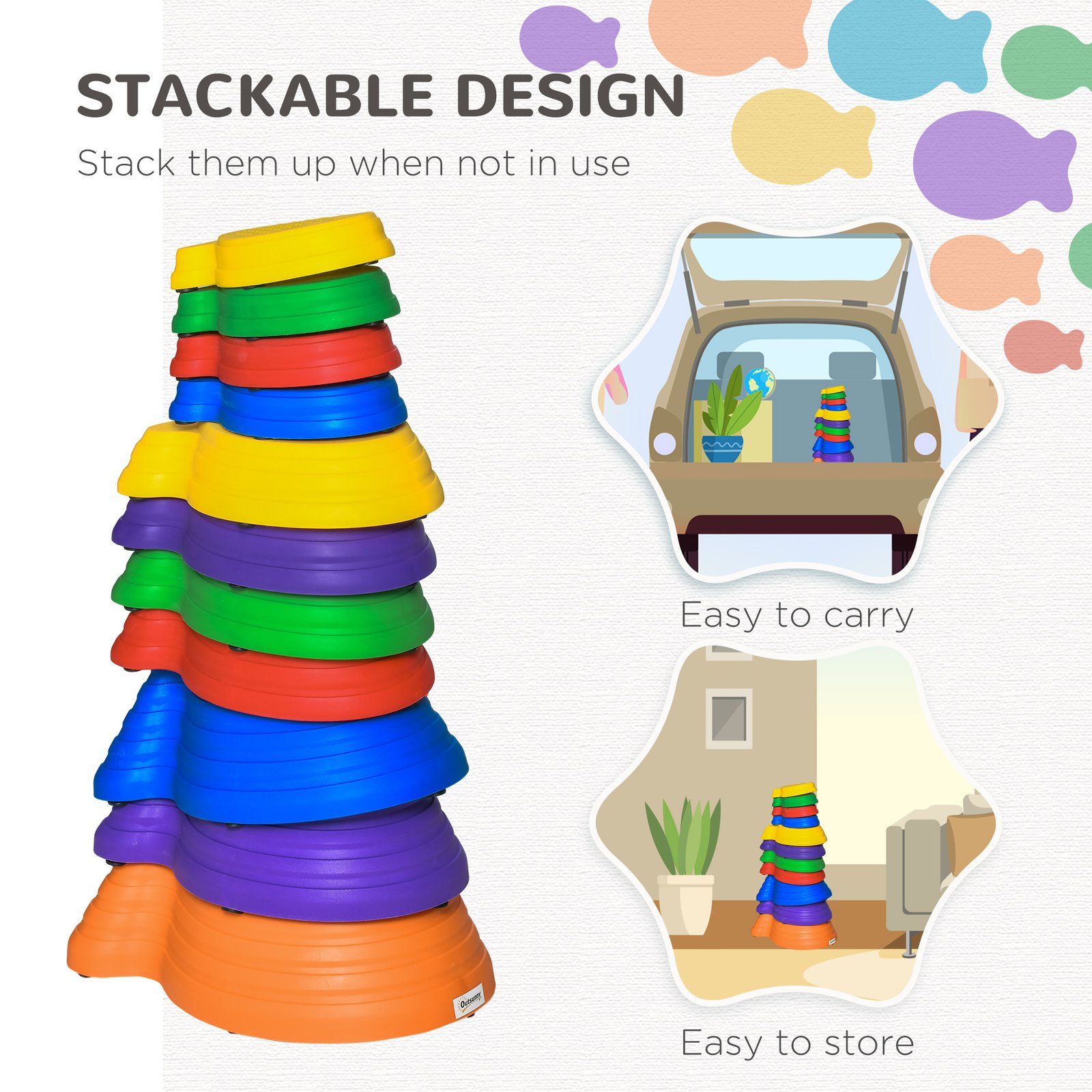 Outsunny 11 Piece Kids Balance Stepping Stones - Multicoloured - Image 5