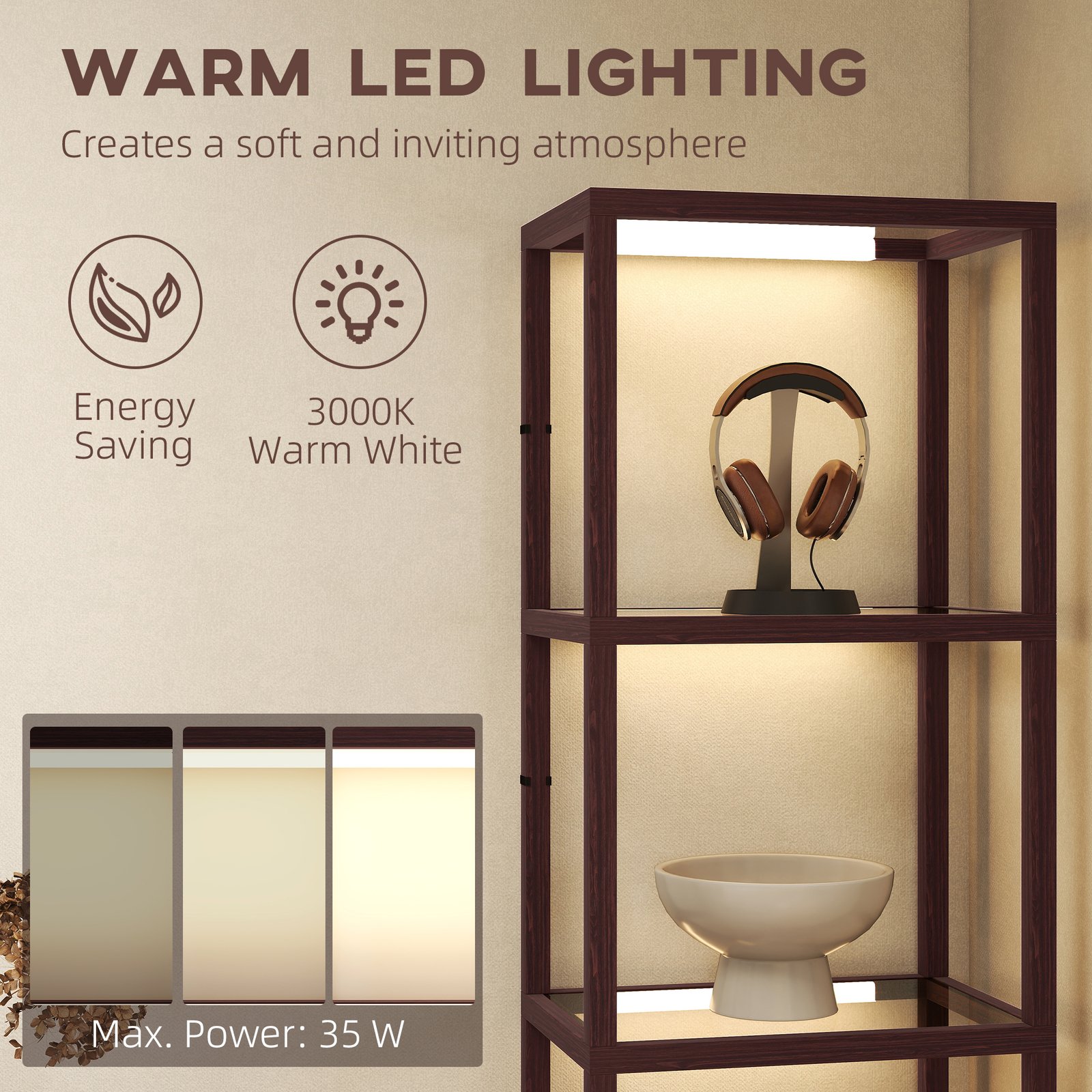 HOMCOM Four-Shelf Floor Lamp - Dark Brown - Image 6