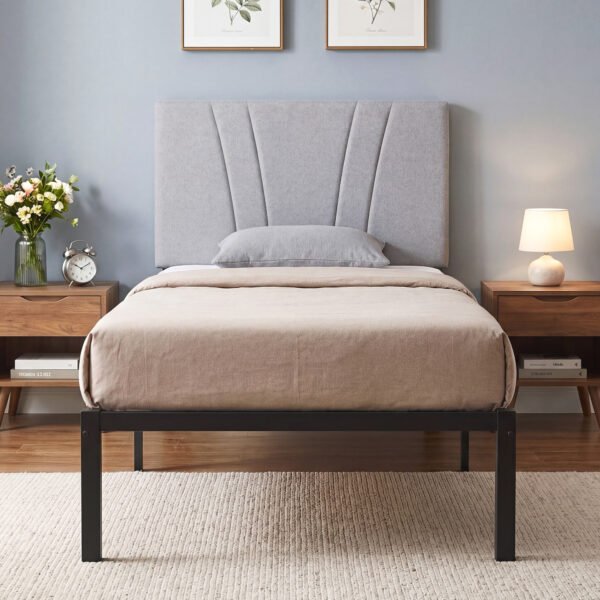 HOMCOM 3FT Single Bed Frame with Upholstered Headboard and Underbed Storage, Black and Light Grey HOMCOM 3FT Single Bed Frame with Upholstered Headboard and Underbed Storage, Black and Light Grey