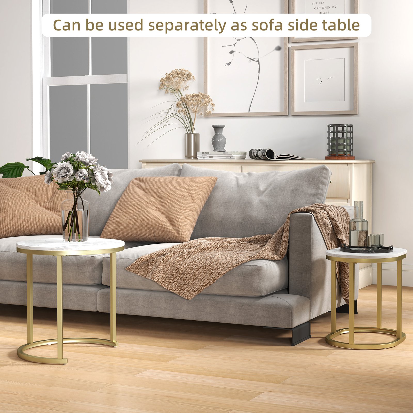 HOMCOM Marble-Effect Nest of Tables - Gold Tone/White - Image 7