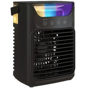 HOMCOM Air Cooler with Adjustable Head, Portable Air Conditioner with 3 Wind Speed, 2 Cool Mist, RGB Light, Black