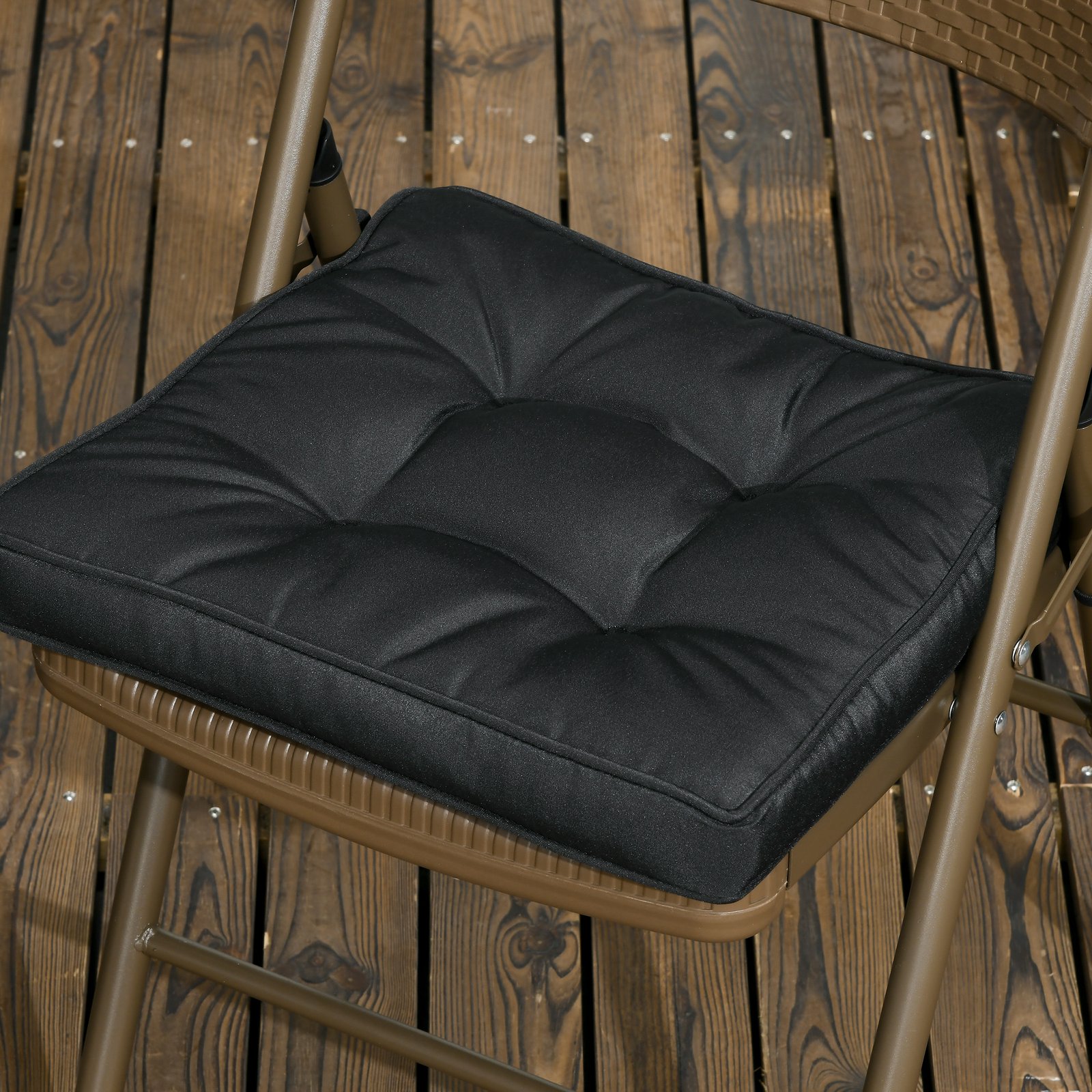 Outsunny Set of 4 Garden Seat Cushion with Ties, 42 x 42cm Replacement Dining Chair Seat Pad, Black - Image 7