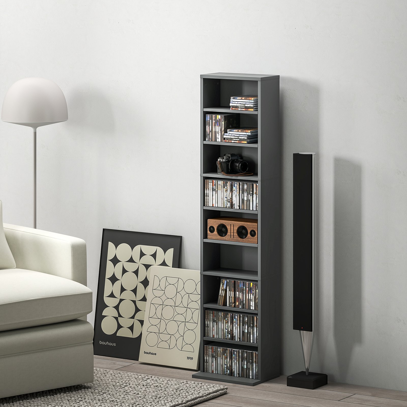 HOMCOM 260 Narrow CD Storage Unit - Grey - Image 2