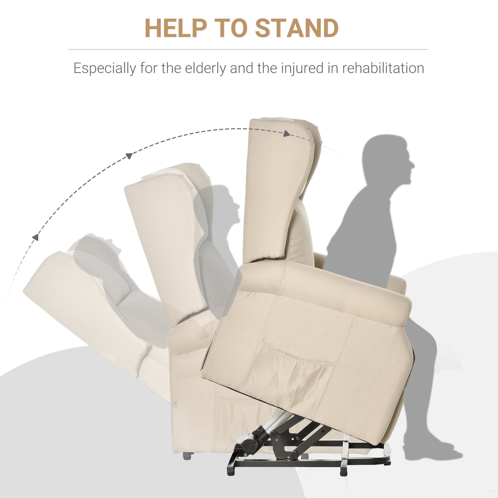 HOMCOM Power Lift Recliner Armchair, Electric Lift Chair for Elderly, Fabric Riser and Reclining Chair with Remote Control, Side Pockets, Extended Footrest, for Living Room, Beige - Image 6