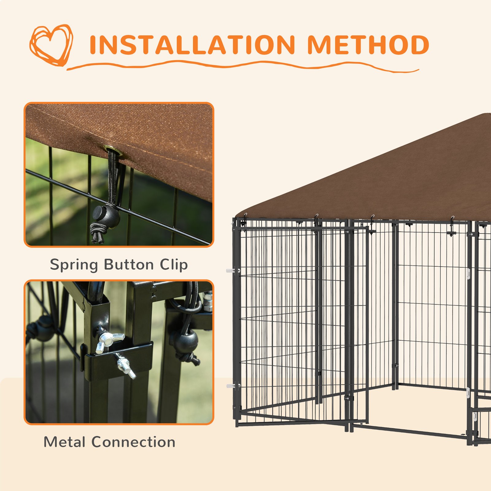 PawHut Outdoor Dog Kennel Puppy Play Pen with Canopy Garden Playpen Fence Crate Enclosure Cage Rotating Bowl 211 x 141 x 151 cm - Image 7