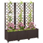 Outsunny Raised Garden Bed with Trellis, Plastic Planter Box with Drainage Holes, Drain Plugs and Water Reservoirs for Climbing Plants, Vegetables, Flowers, Brown Outsunny Raised Garden Bed with Trellis, Plastic Planter Box with Drainage Holes, Drain Plugs and Water Reservoirs for Climbing Plants, Vegetables, Flowers, Brown