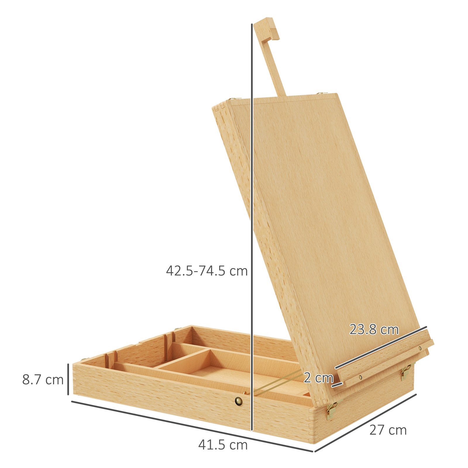 Vinsetto Wooden Table Easel Box Hold Canvas up to 61cm, Adjustable Beechwood Storage Table Box Easel, Portable Folding Artist Drawing & Sketching Board for Adults, Beginners, Artists Painting - Image 3