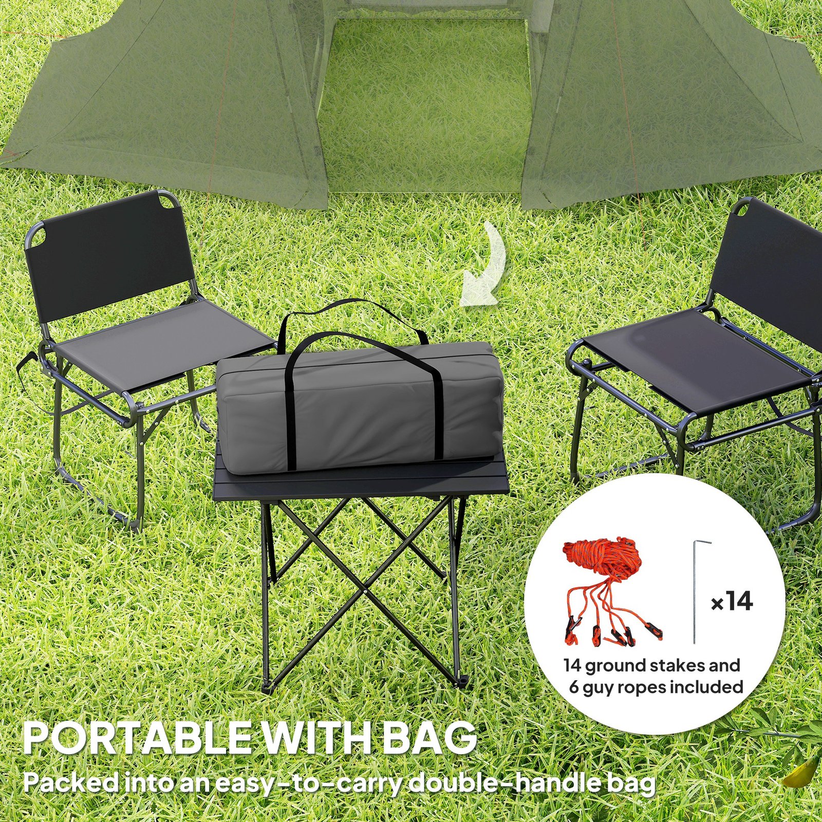 Outsunny 3 Man Camping Tent with Living Area and 2 Bedrooms, 3000mm Waterproof Family Tent with Sewn-in Groundsheet and bag, Portable Dome Shelter for Hiking, Festival, Backpacking, Drak Grey - Image 7