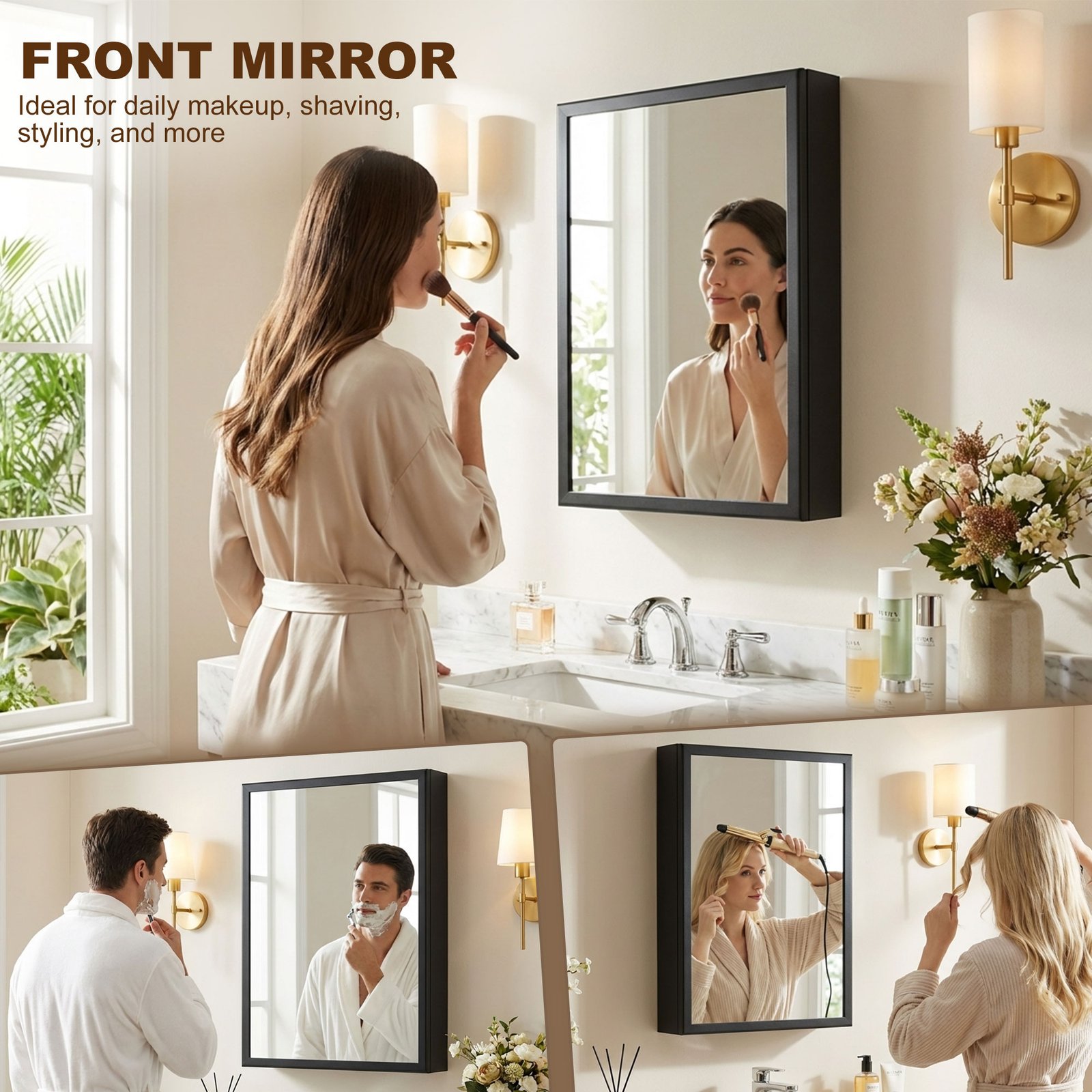kleankin Bathroom Cabinet with Mirror, Wall Mounted Bathroom Mirror Cabinet with Storage Shelves, 40 x 12 x 60 cm, Black - Image 5