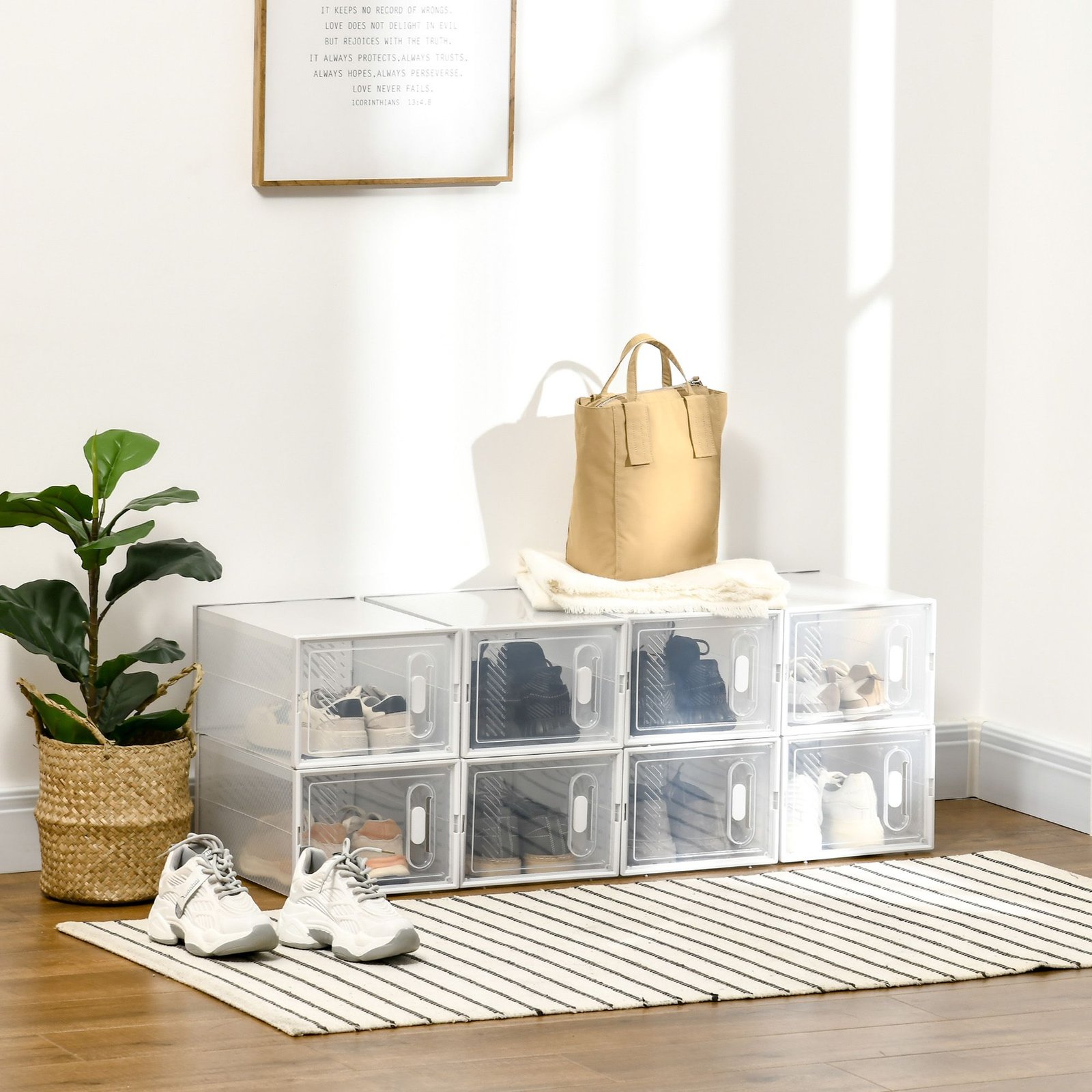 HOMCOM 8PCS Clear Shoe Box, Plastic Stackable Shoe Storage Box for UK/EU Size up to 8.5/43 with Magnetic Door for Women/Men, 25 x 35 x 19cm - Image 2