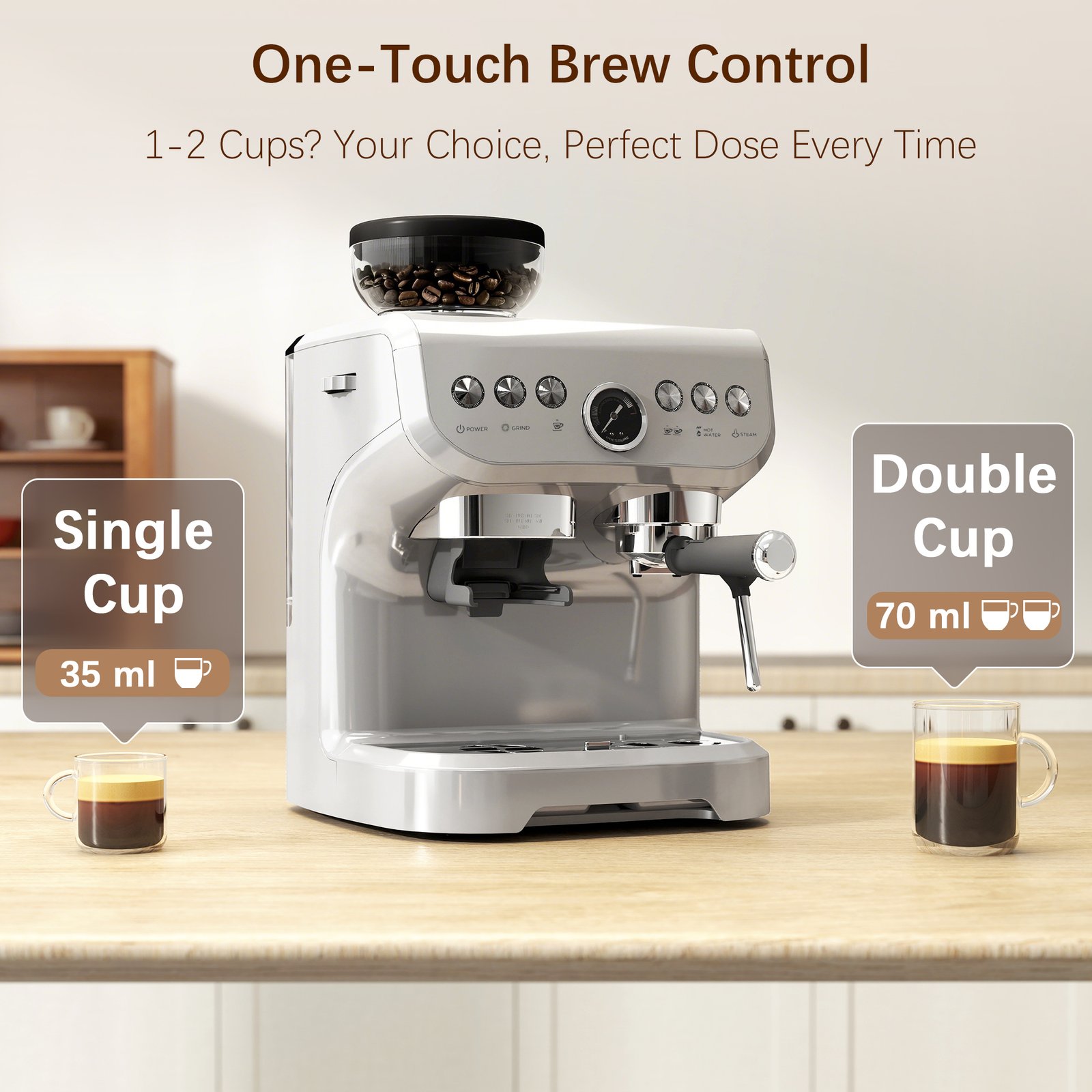 HOMCOM 15 Bar Coffee Machine with 15 Adjustable Grind Setting, Steamer and Complete Kit - Silver Colour - Image 6