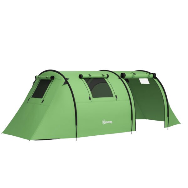 Outsunny Four Man Duo Room Tunnel Tent, with Accessories – Green