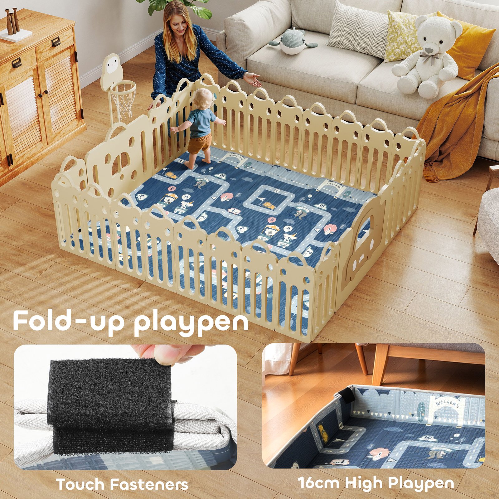 AIYAPLAY Foldable Baby Play Mat, Baby Playpen, Reversible Foam Playmat, Floor Mats for Toddlers, Traffic and Grey Diamond Theme - Image 4