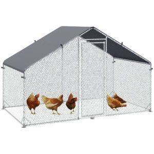 PawHut Large Chicken Coop, Galvanised Walk In Chicken Coop Hen House w/ Water-Resist Cover, Grey