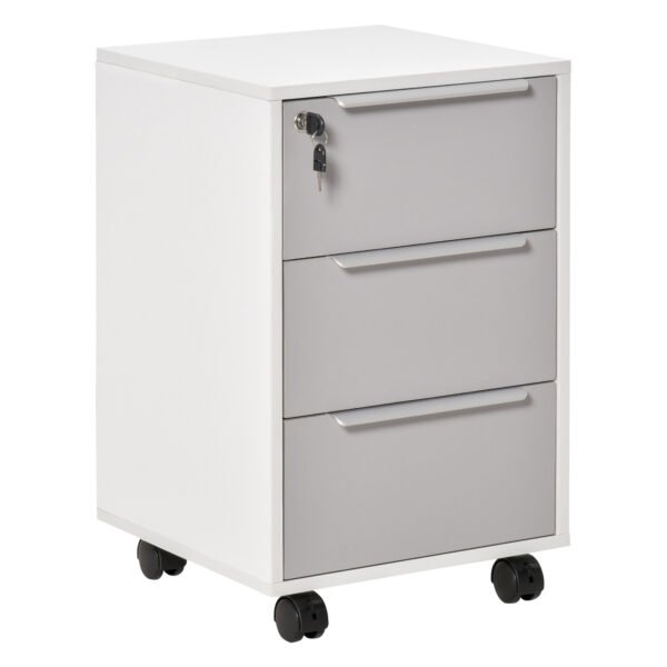 HOMCOM Three-Drawer Locking Filing Cabinet – Grey/White HOMCOM Three-Drawer Locking Filing Cabinet – Grey/White