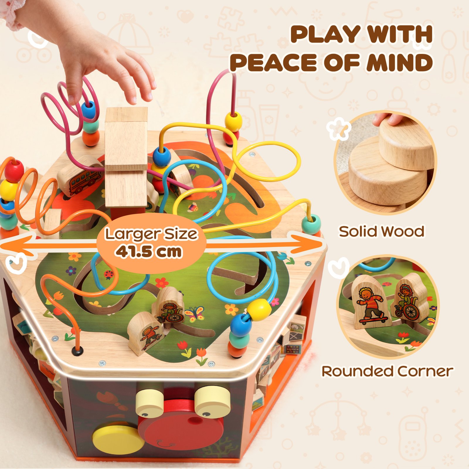 AIYAPLAY 8 in 1 Wooden Activity Cube with Bead Maze, Shape Sorter, for Kids Boys Girls 18+ Months - Image 5