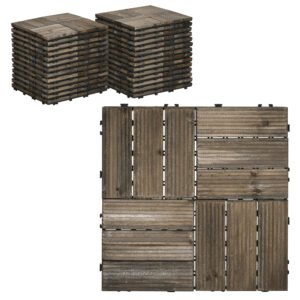 Outsunny 27 Pcs Wooden Interlocking Decking Tiles, Outdoor Flooring Tiles for Patio, Balcony, Terrace, Hot Tub, 30 x 30 cm per Piece, 2.5? per Pack, Charcoal Grey