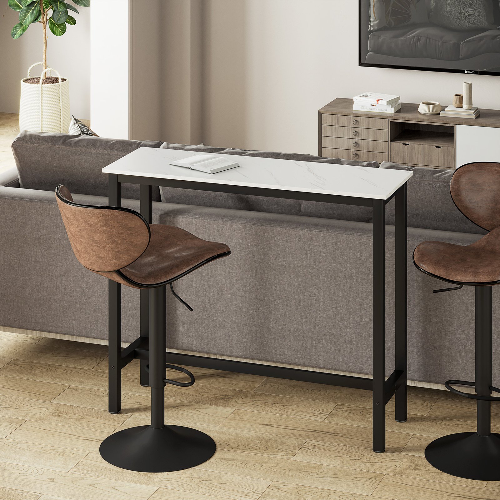 HOMCOM Rectangular Bar Table, Wood Effect Coffee Table for Small Space, Breakfast Dining, Kitchen, Industrial, White & Black - Image 4