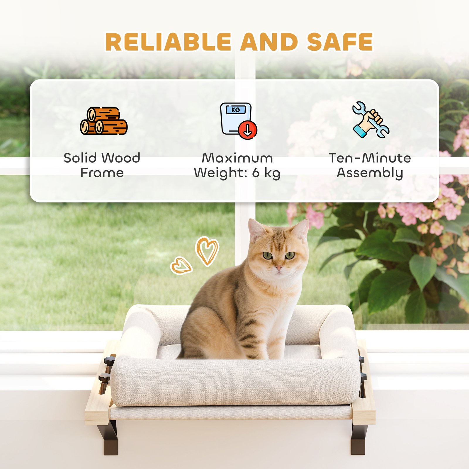 PawHut Cat Radiator Bed, Adjustable Hanging Cat Hammock with Removable and Washable Cushion for Indoor Cats, Cream White - Image 8