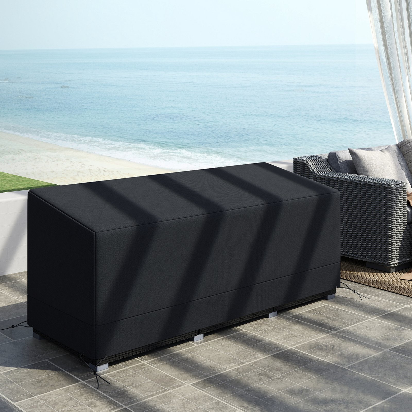 Outsunny Rectangular Patio Garden Furniture Cover Waterproof for 3 Seater Sofa Bistro Set, UV Resistant Protection 600D Oxford Fabric Rattan Lounge Clean Cover, 190 x 72 x 76cm, Black - Image 8