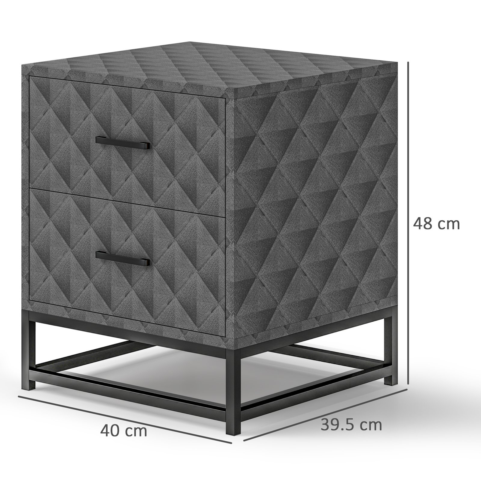 HOMCOM Bedside Tables Set of 2, Modern Bedside Table Nightstand with 2 Drawers, Bedside Cabinet Sofa Side Table with Storage, Steel Legs for Bedroom, Living Room, Grey - Image 3