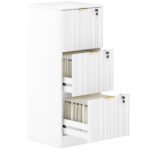HOMCOM Filing Cabinet, Fluted Vertical File Cabinet with 3 Lockable Drawers and Hanging Rails, White HOMCOM Filing Cabinet, Fluted Vertical File Cabinet with 3 Lockable Drawers and Hanging Rails, White