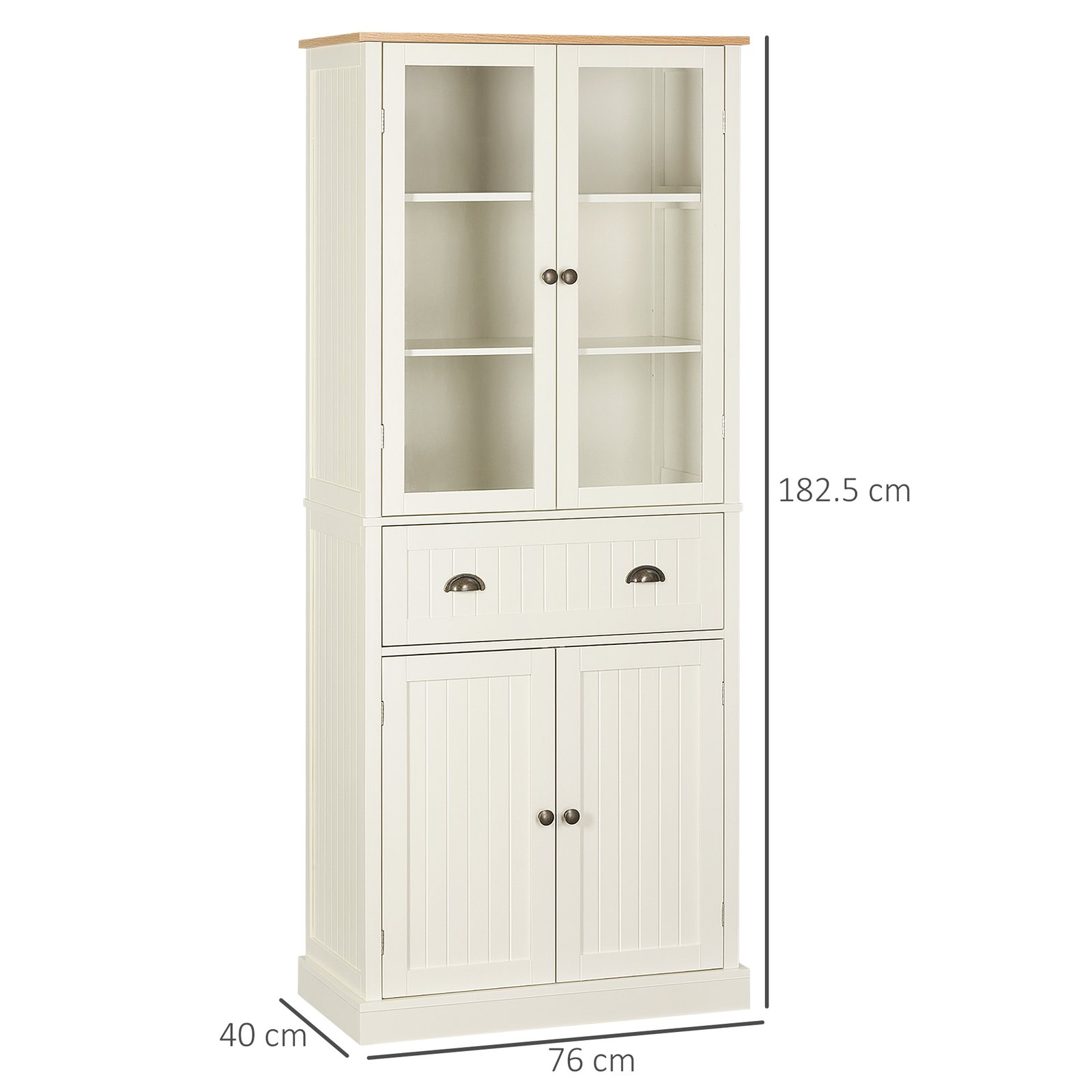 HOMCOM Freestanding Kitchen Cupboard, 5-tier Storage Cabinet with Adjustable Shelves and Drawer for Living Room, Dining Room, Cream White - Image 3